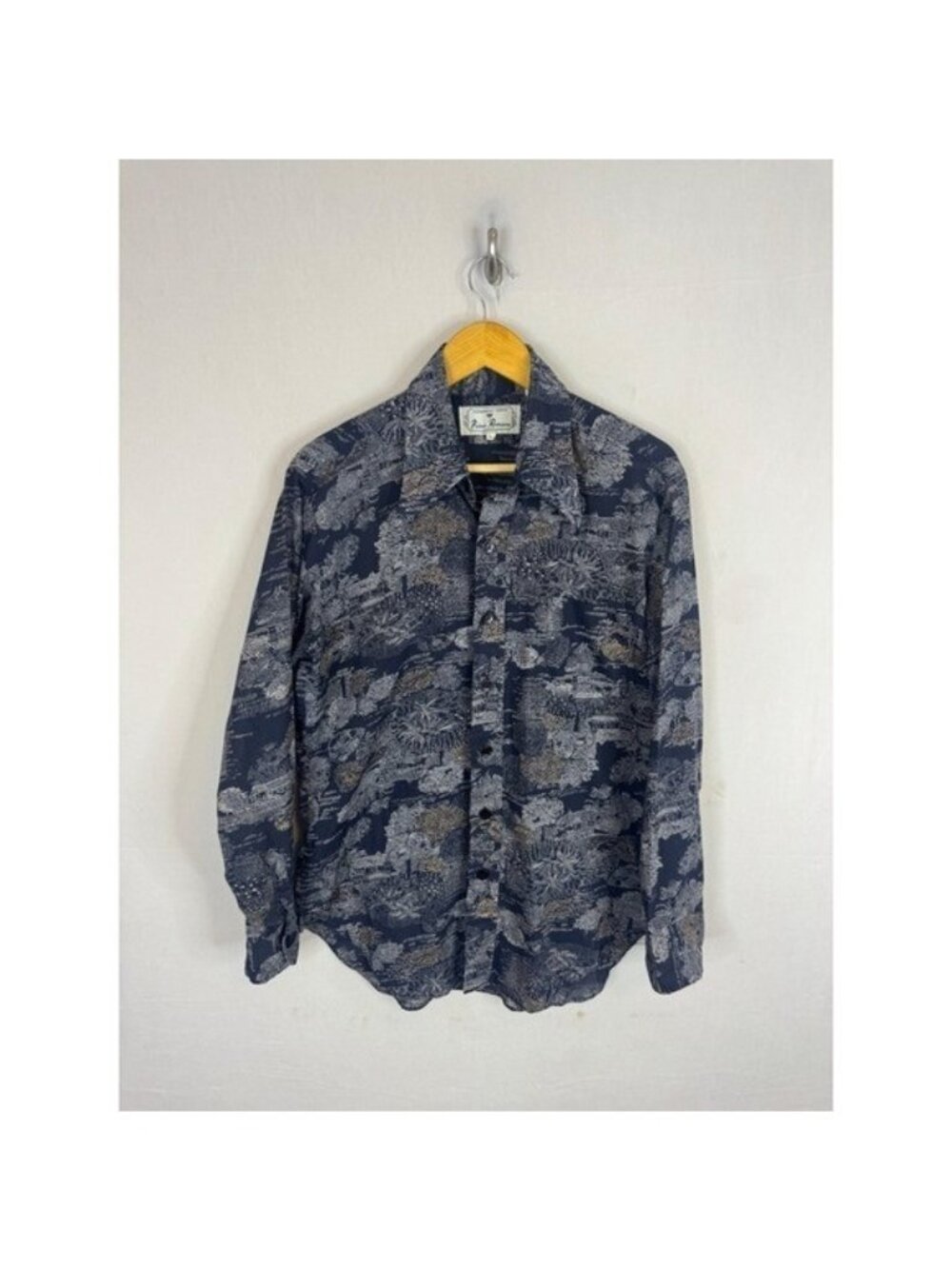 Prince Romano Vintage 70s Disco Shirt Navy Blue Landscape Print Mens Large